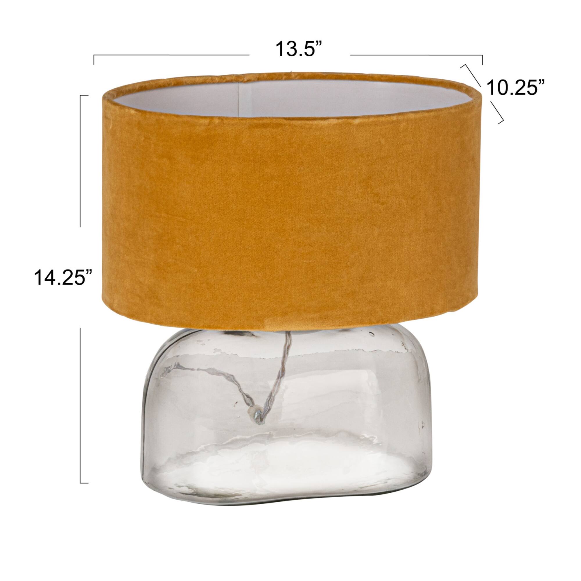 Hello Honey® 14" Modern Table Lamp with Glass Base & Mustard Yellow Velvet Shade